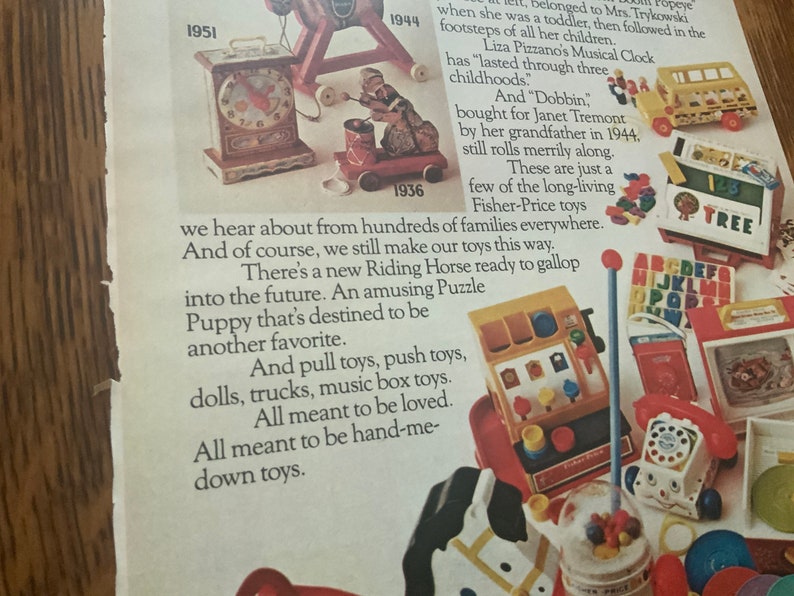 Fisherprice Vintage 1976 Toy Advertisement 8 by 11 Wall Art not Framed 1970s Nostalgia Fisher