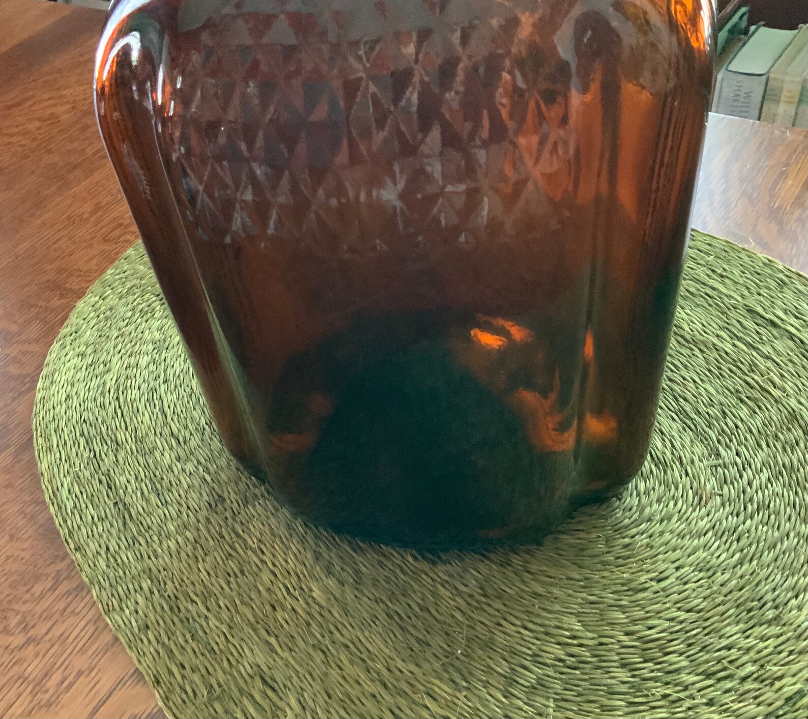 Vintage Amber Glass Corked Gallon Jug cork Stuck, Large Size Apothecary