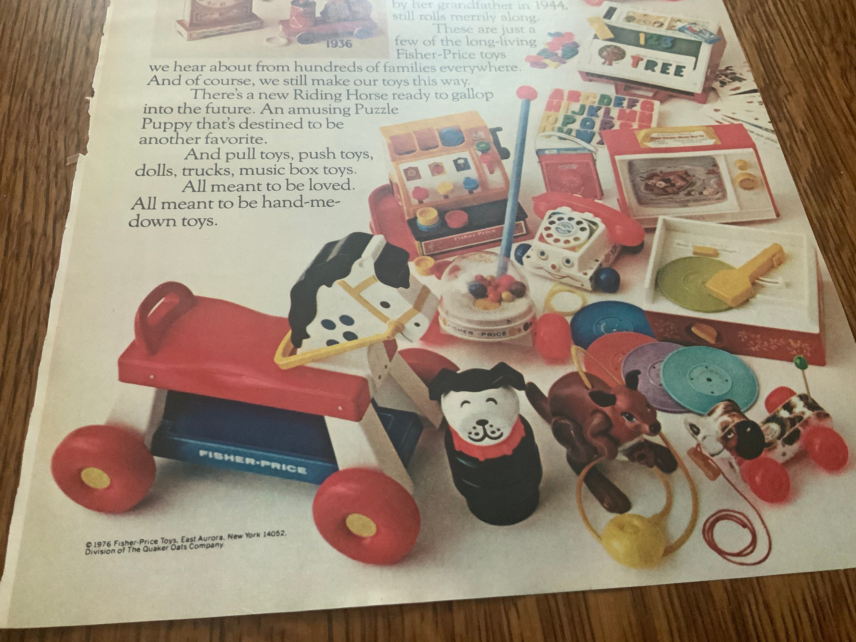 Fisherprice Vintage 1976 Toy Advertisement 8 by 11 Wall Art not Framed 1970s Nostalgia Fisher