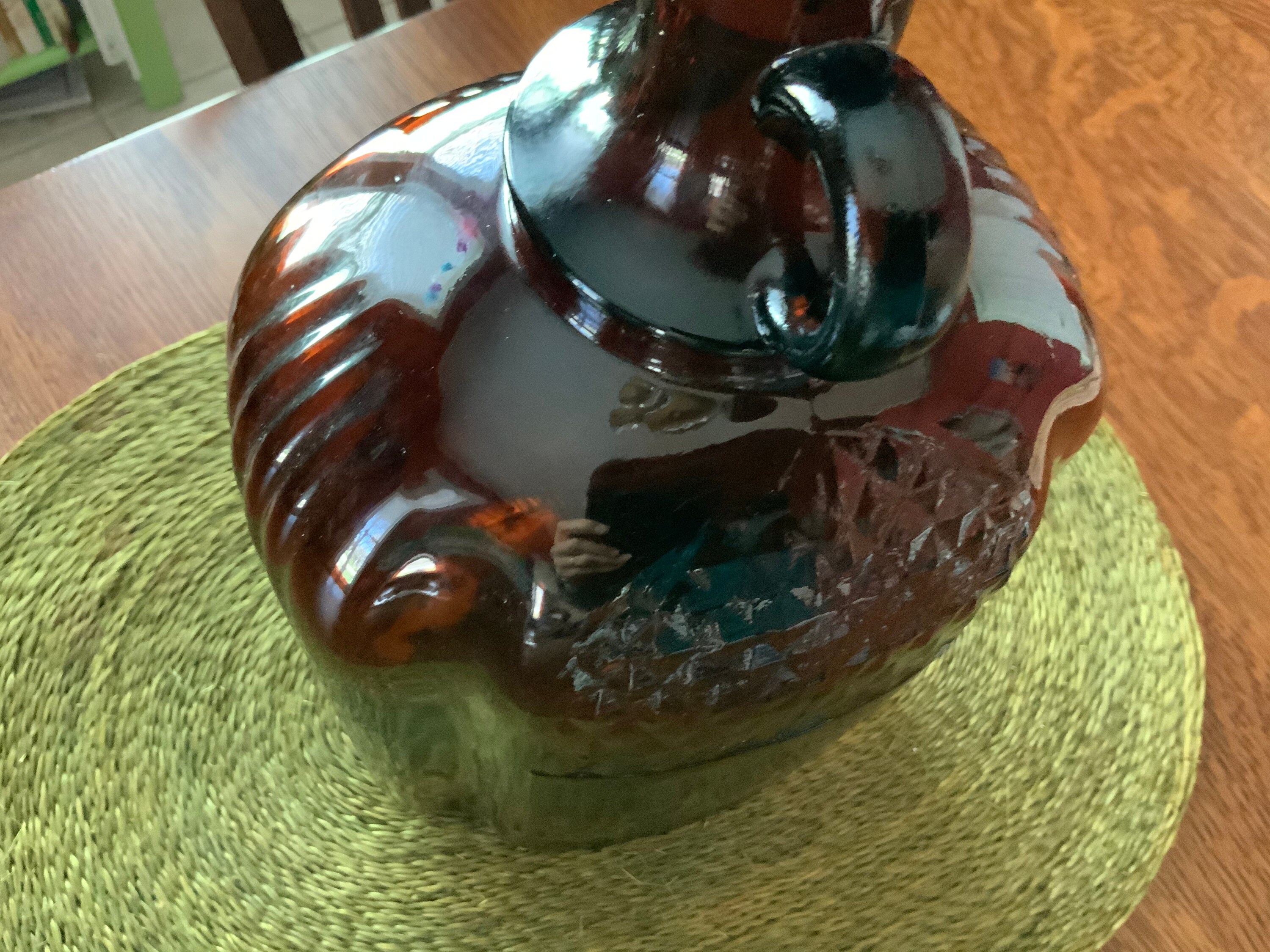 Vintage Amber Glass Corked Gallon Jug cork Stuck, Large Size Apothecary