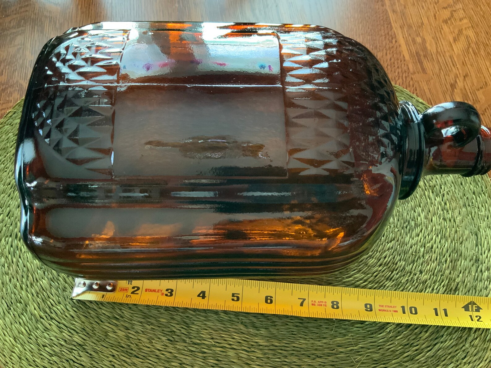 Vintage Amber Glass Corked Gallon Jug cork Stuck, Large Size Apothecary
