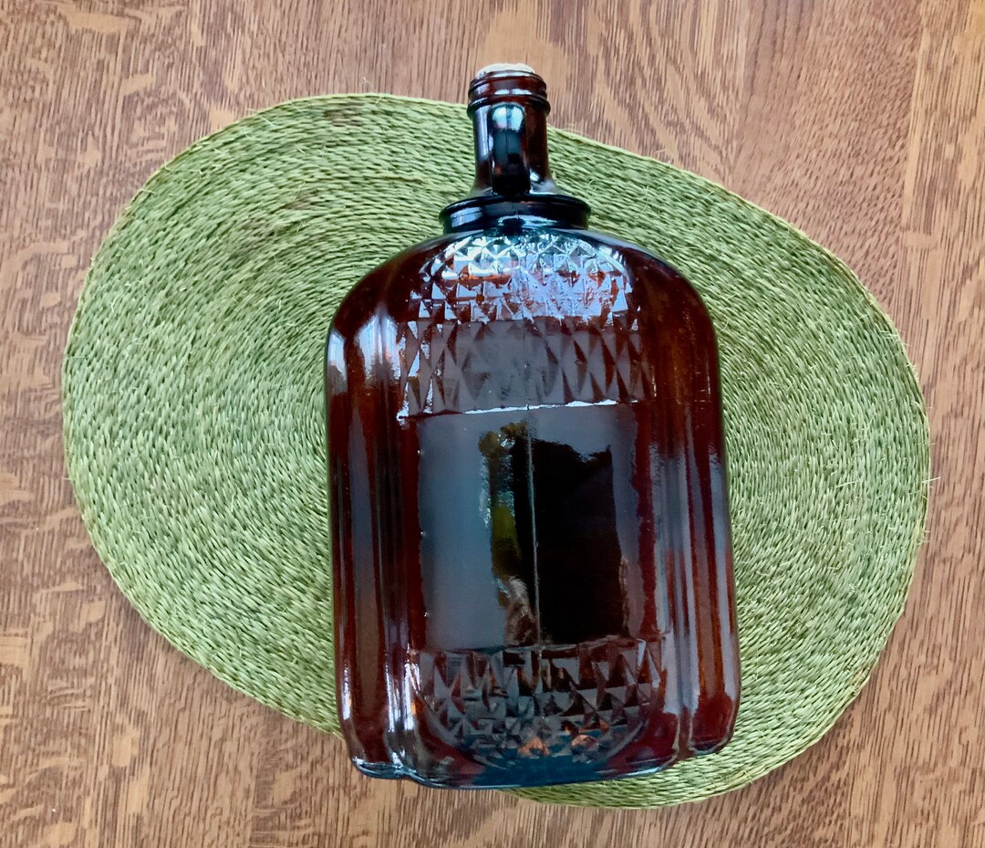 Vintage Amber Glass Corked Gallon Jug cork Stuck, Large Size Apothecary