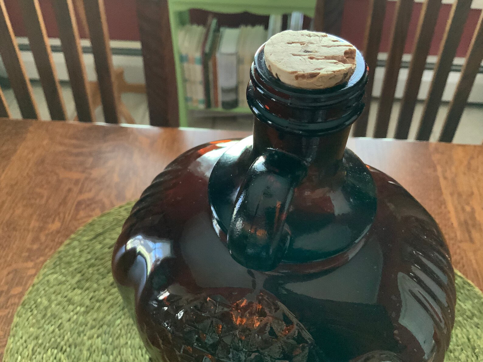 Vintage Amber Glass Corked Gallon Jug cork Stuck, Large Size Apothecary