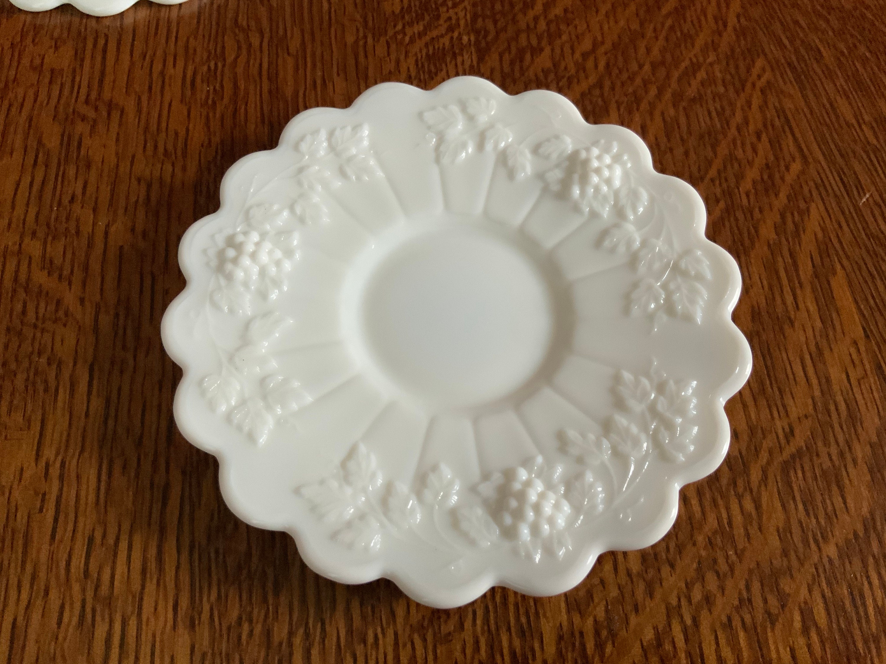 Vintage Westmoreland Saucers group of 7 Scalloped Milk Glass Saucers