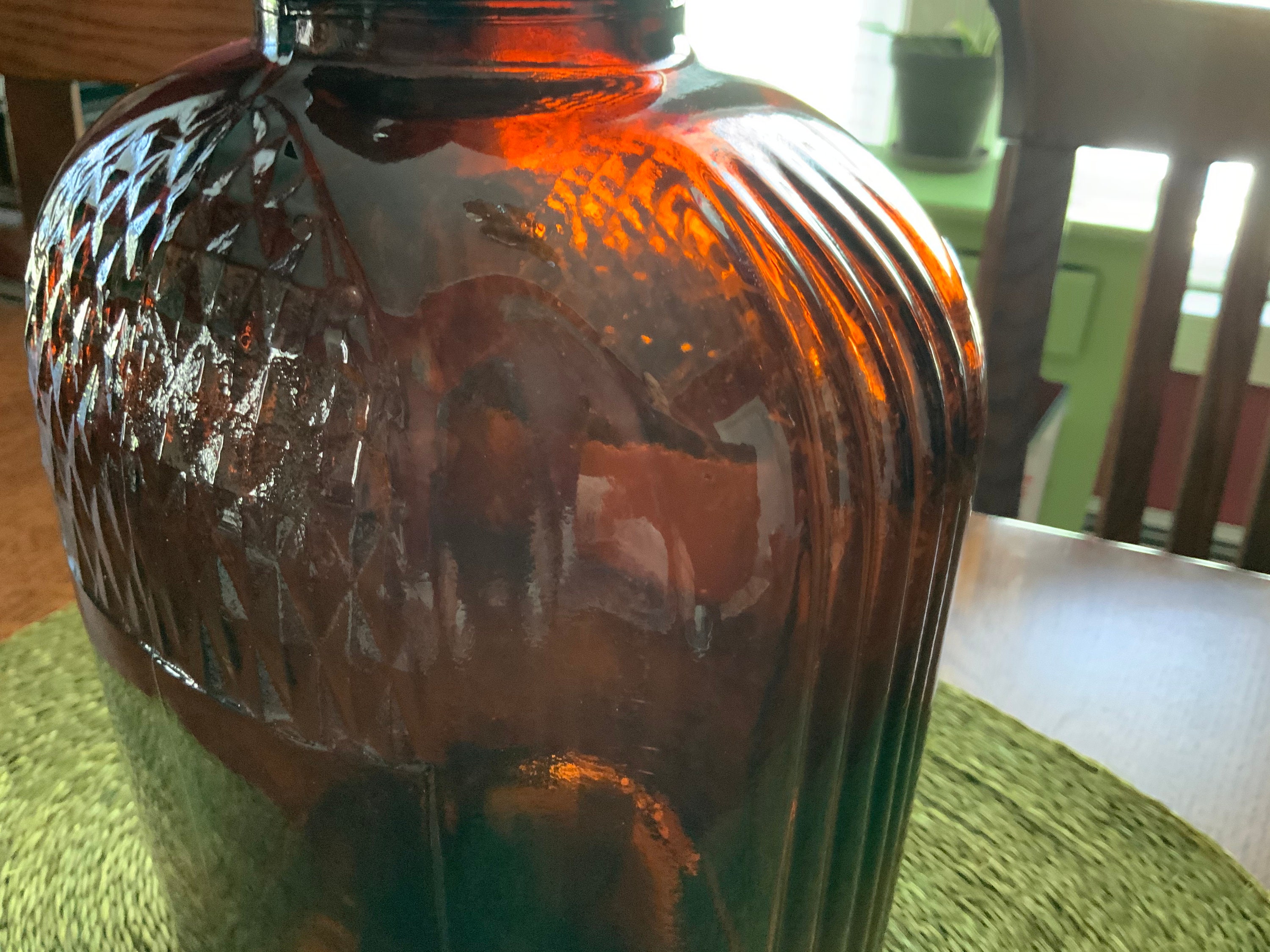 Vintage Amber Glass Corked Gallon Jug cork Stuck, Large Size Apothecary