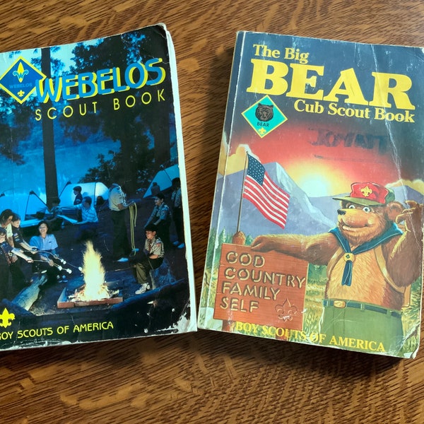 Vintage Scouting Handbooks, Lot of 2: The Big Bear Cub Scout Book (1984) and Webelos Scout Handbook (1991) Shabby Retro Paperbacks