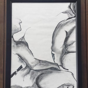 Onderlinge afhankelijkheid - originele houtskool tekening ingelijst