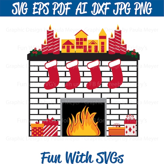 Christmas Fireplace Svg For Christmas Ornaments Stockings Etsy