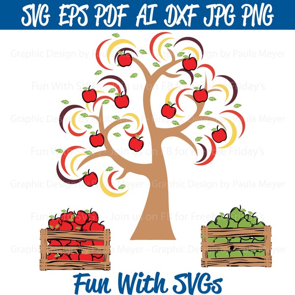 Harvest Apple Tree SVG, Apples, Crate, Fall, Harvest SVG, Fall SVG, Fall Decor, High Resolution Printable Graphics and Editable Vector Art