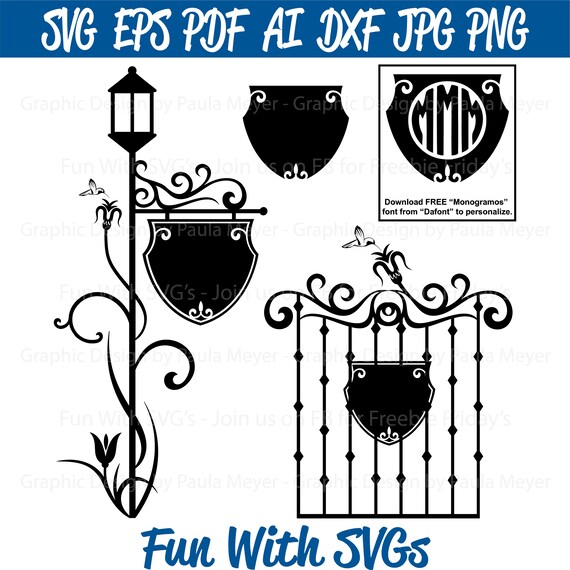 Gate and Lamp Post SVG Cut File Monogram Spring Flowers Etsy