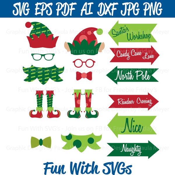 Elf Photo Booth Props SVG Cut Files, High Resolution Printable Graphics and Editable Vector Art, for your next Christmas Party