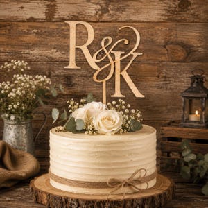 Personalized Monogram Wedding Cake Topper: Rustic Birch Wood Initial image 2