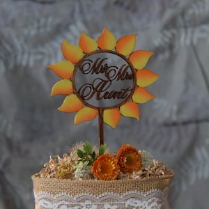 Sunflower Wedding Cake Topper, Rustic Cake topper, Floral Cake Decor, , Gold Sunflower Decor, Sunflower Decor, Sunflower Ring Cake image 2
