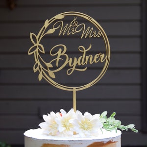 Wreath Cake Topper, Wedding Cake Topper ,Mr & Mrs Cake Topper, Last Name Cake Topper, Boho Wedding, Rustic Elegant Topper, Personalized Cake
