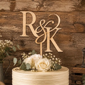 Personalized Monogram Wedding Cake Topper: Rustic Birch Wood Initial image 1