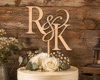 Personalized Monogram Wedding Cake Topper: Rustic Birch Wood Initial