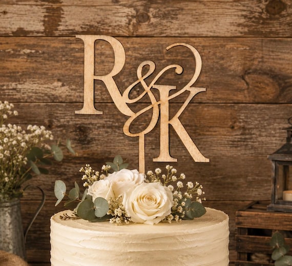 Personalized Monogram Wedding Cake Topper: Rustic Birch Wood Initial