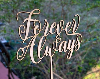 Wedding cake Topper, Forever and Always, Silver Metallic Cake Topper, Forever and Always sign Always and Forever Cake Topper Cheers to love,