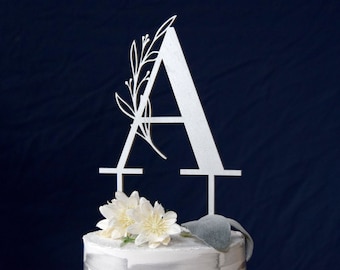 Wedding Cake Topper, Initial Cake Topper Rustic Initial Letter  Monogram Letter, initial Letter, Initial wreath Cake Topper, Letter A Topper