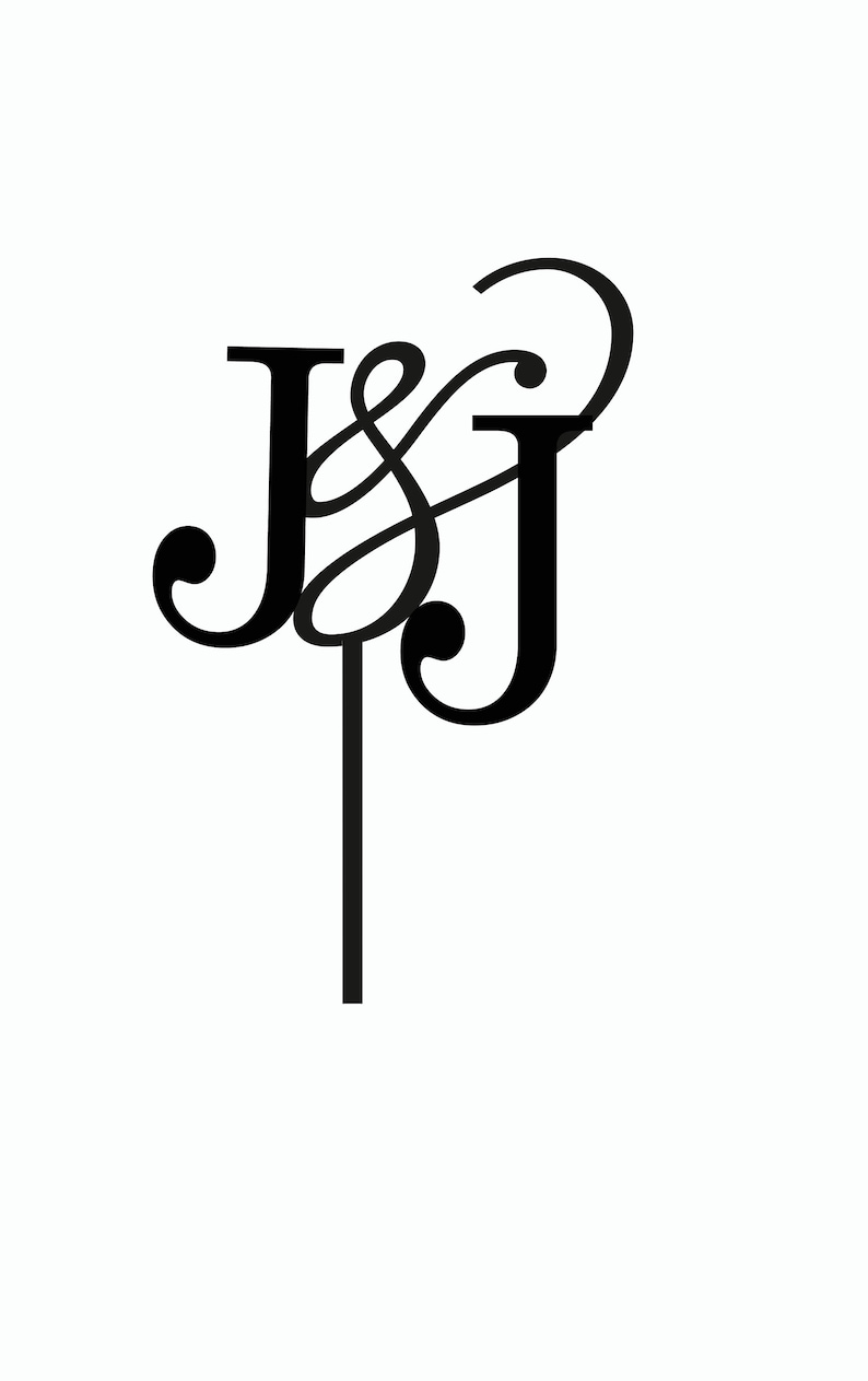 May include: Black and white monogram with the letters J and J intertwined. The letters are in a cursive font and are connected by a decorative flourish.