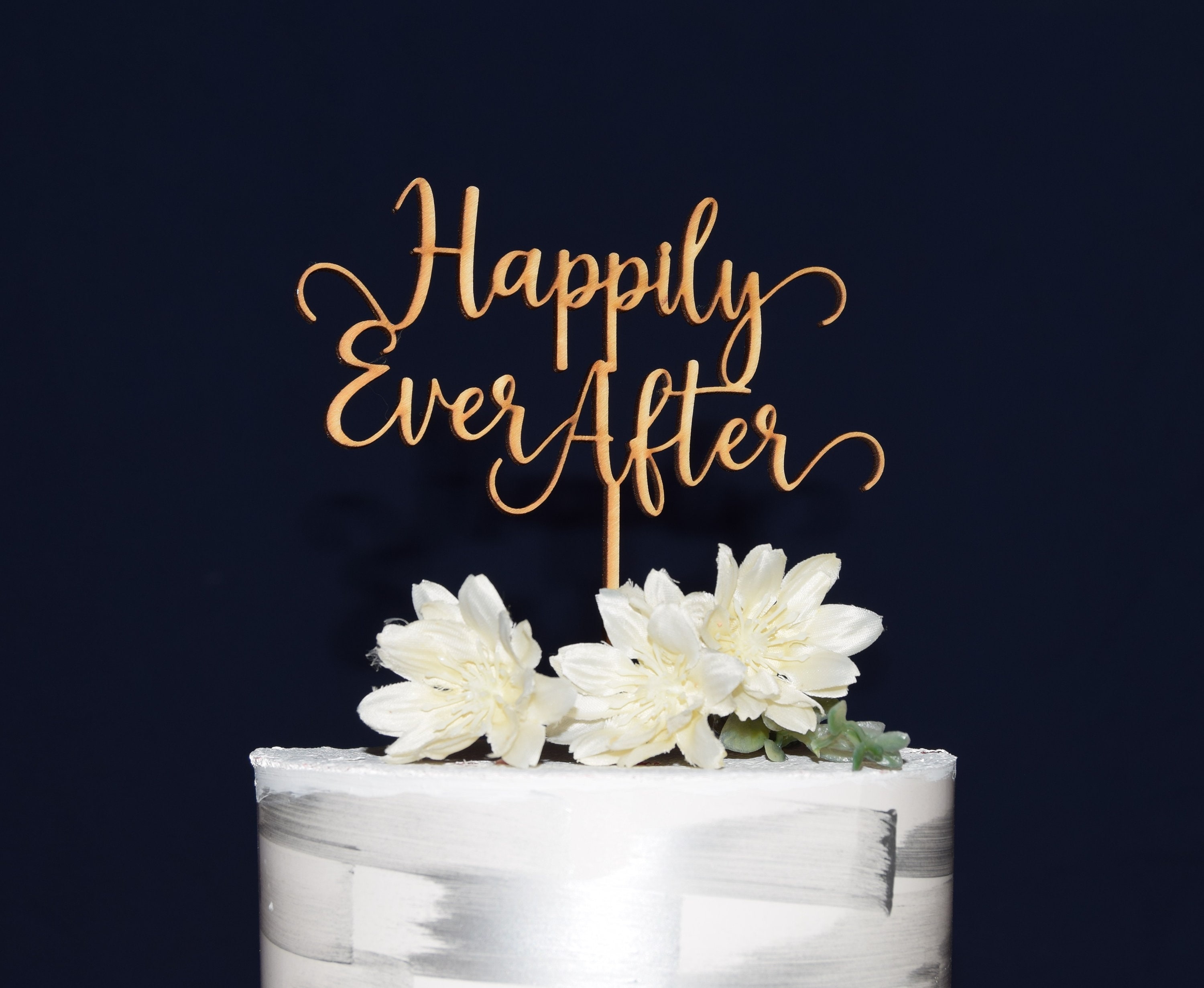 Happily Ever After Gold Glitter Cake Topper - Wedding Anniversary Party Decor - View #4