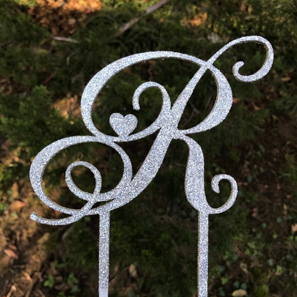 Monogram Cake Topper Initial Cake Topper Initial Topper Elegant Wood Cake Topper Silver Wedding Letter Cake Topper Initial Cake Topper