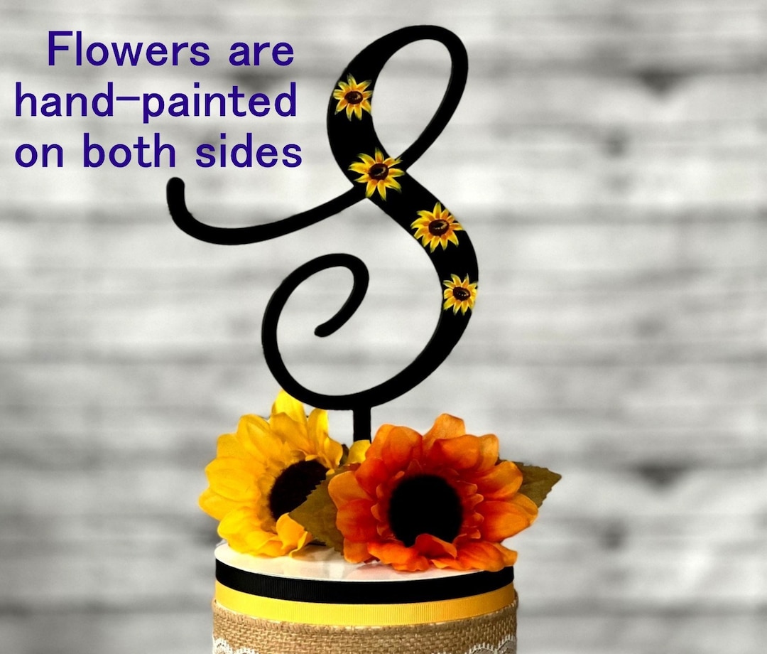 Sunflower Wedding Cake Topper Personalized Monogram Cake Sunflower Initial Letter Rustic Wedding