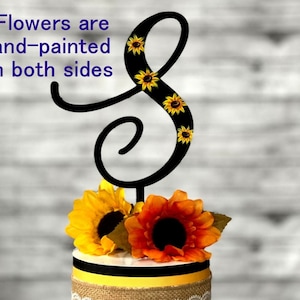 Sunflower Wedding Cake Topper Personalized Monogram Cake  Sunflower Initial Letter Rustic Wedding Sunflower Wedding Décor Floral cake decor