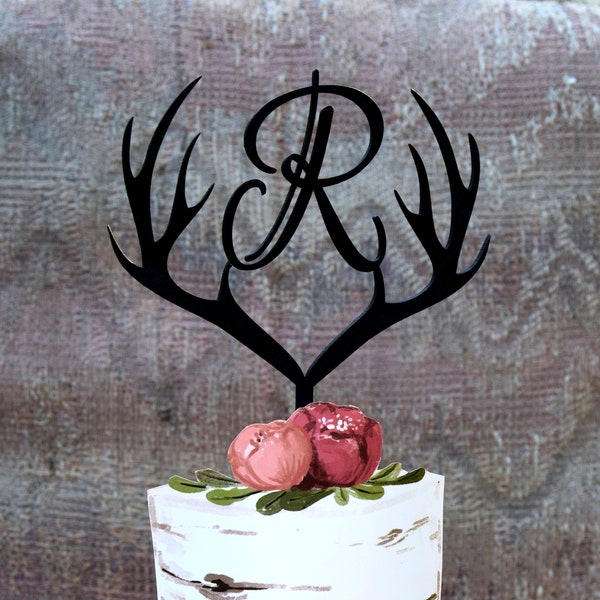 Cake Topper Wooden Deer Antlers Country Cake Topper, Buck Doe Cake topper Duck wedding cake topper Deer Cake Topper, Buck Cake Topper,Antler