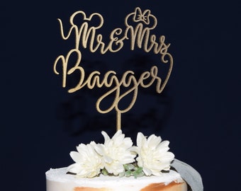 Custom Mr and Mrs Mickey Wedding Cake Topper, Disney Theme