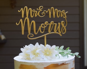 Cake Topper Wedding Cake Topper ,Custom Cake Décor, Classic  Gold Cake Topper ,Personalized Cake Topper, Anniversary Cake Topper