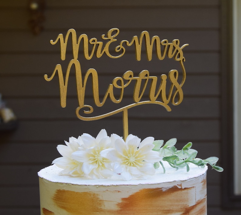 Cake Topper Wedding Cake Topper ,Custom Cake Décor, Classic  Gold Cake Topper ,Personalized Cake Topper, Anniversary Cake Topper 