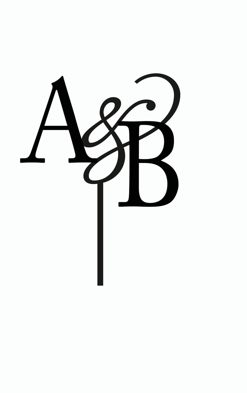May include: Black and white graphic design of the letters A and B with a decorative flourish between them.
