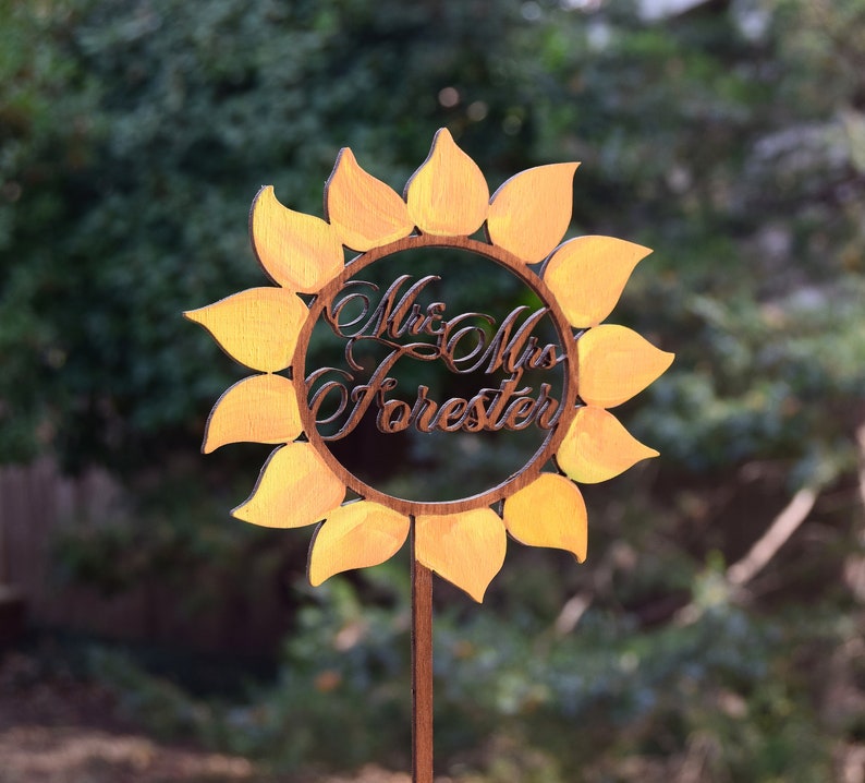 Sunflower Wedding Cake Topper, Rustic Cake topper, Floral Cake Decor, , Gold Sunflower Decor, Sunflower Decor, Sunflower Ring Cake image 5