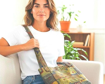 Artsy boho style handbag using recycled repurposed fabric old buttons and embellishments.