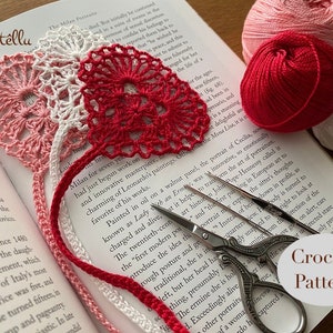 Pattern Crochet Heart Bookmark Digital format Download PDF Instructions, pictures & Chart, Page Saver place marker, Mother's Day gift