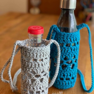 Crochet Water bottle Holder Handmade absorbent Cotton Adjustable Strap fits Standard size bottle Cozy Water bottle Sling Back to school Gift