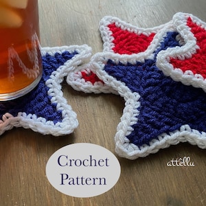 Star Coaster Crochet Pattern Digital Download Fourth of July Easy follow Instructions Chart Pictures Patriotic Stars Americana USA decor DIY