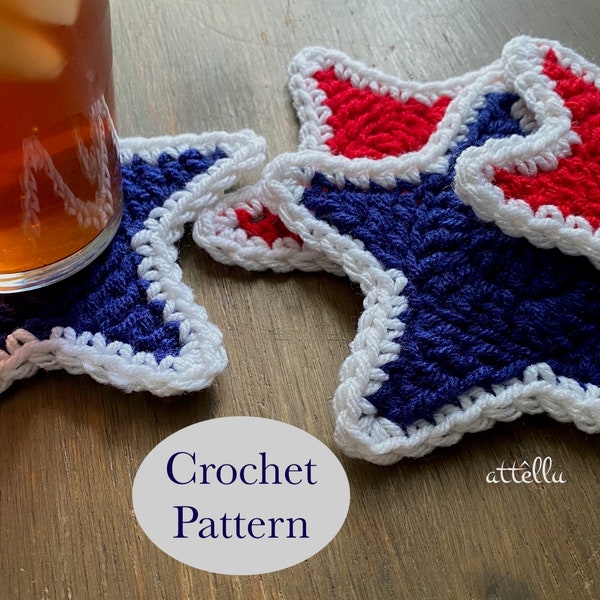 Star Coaster Crochet Pattern Digital Download Fourth of July Easy follow Instructions Chart Pictures Patriotic Stars Americana USA decor DIY