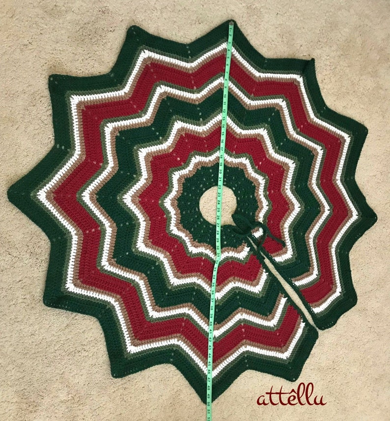 Crochet Christmas Tree Skirt Ripple Style in Gorgeous Vintage Colors 2 sizes Holiday Home Decoration Tree Ornaments, Christmas Great Present Large Size 50 in.