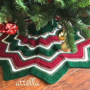 Falda de árbol de Navidad de ganchillo estilo ondulado en magníficos colores vintage 2 tamaños Adornos de árbol de decoración de casa de vacaciones, gran regalo de Navidad imagen 4