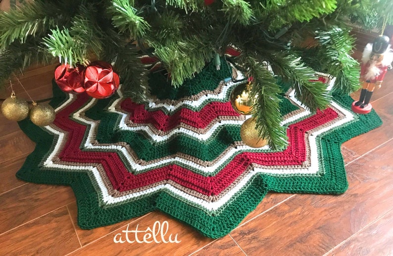 Falda de árbol de Navidad de ganchillo estilo ondulado en magníficos colores vintage 2 tamaños Adornos de árbol de decoración de casa de vacaciones, gran regalo de Navidad imagen 4