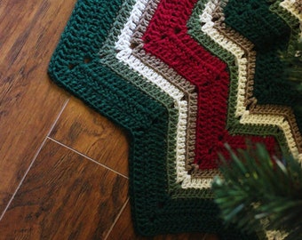 Jupe de sapin de Noël au crochet, style ondulé dans de magnifiques couleurs vintage 2 tailles Décoration de maison de vacances, décoration d'arbre, cadeau de Noël idéal