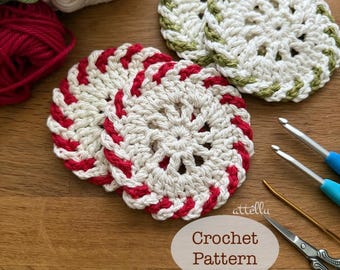 Peppermint crochet Coaster Pattern: Home Decor, Holiday Favorites, Easy to follow pattern