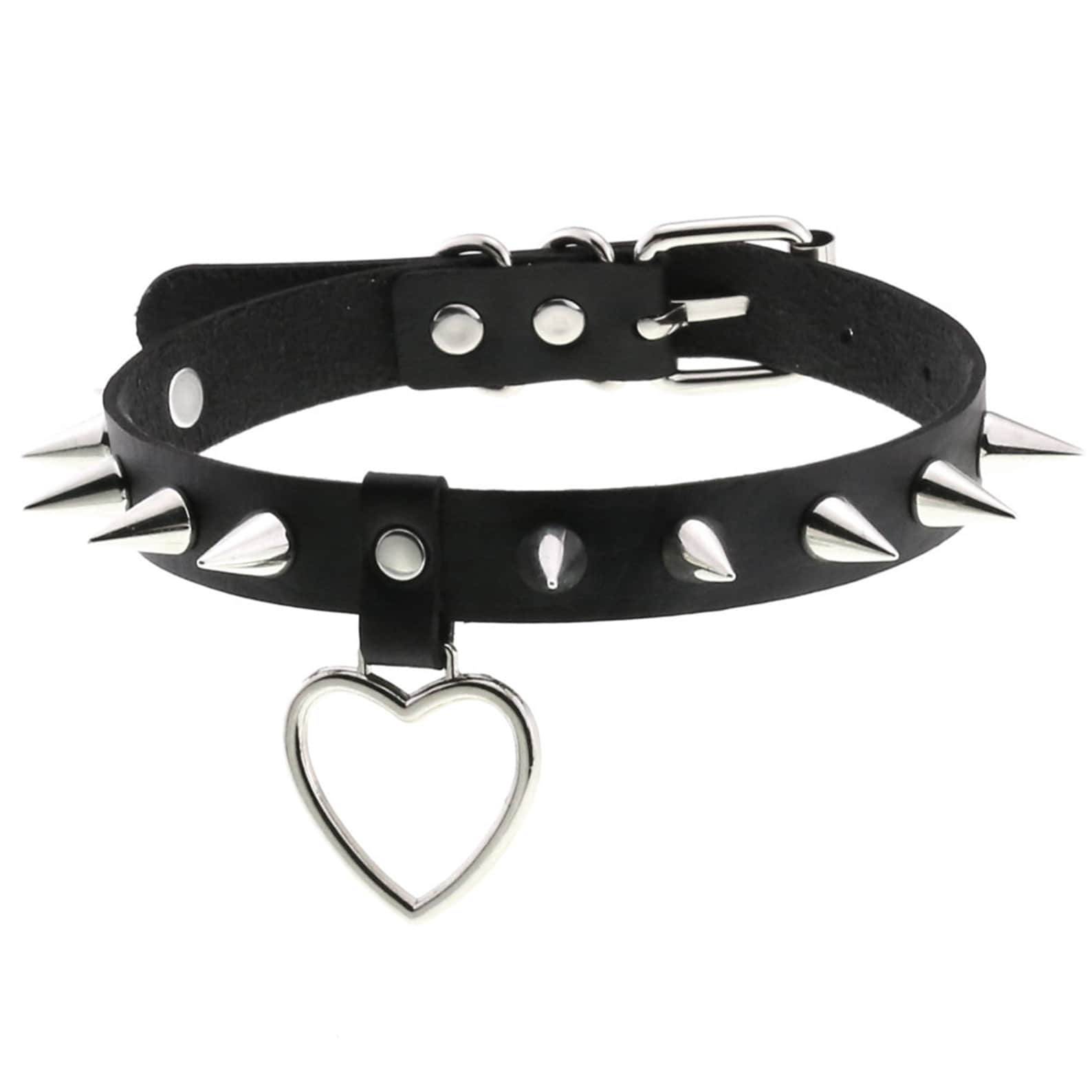 Spiked Black Choker With Heart Ring Punk Gothic PU Leather Etsy