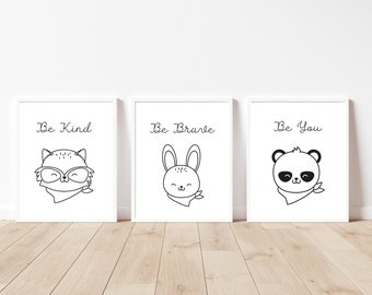 Animal Nursery Digital Prints - 3 Black and White 8x10 Prints - Baby Nursery Wall Art