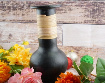 Vase, Cane Weave Vase, Flower vase Centerpiece, Wheel Thrown Pottery, Boho Decor, Living Room Decor, Boho, Art Home Decor