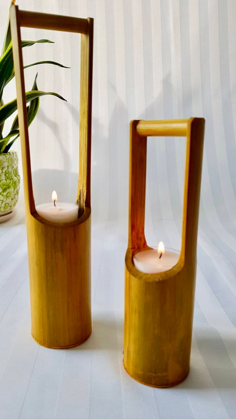 Bamboo Candle Holder Bamboo Tealight Holder wooden candle Etsy