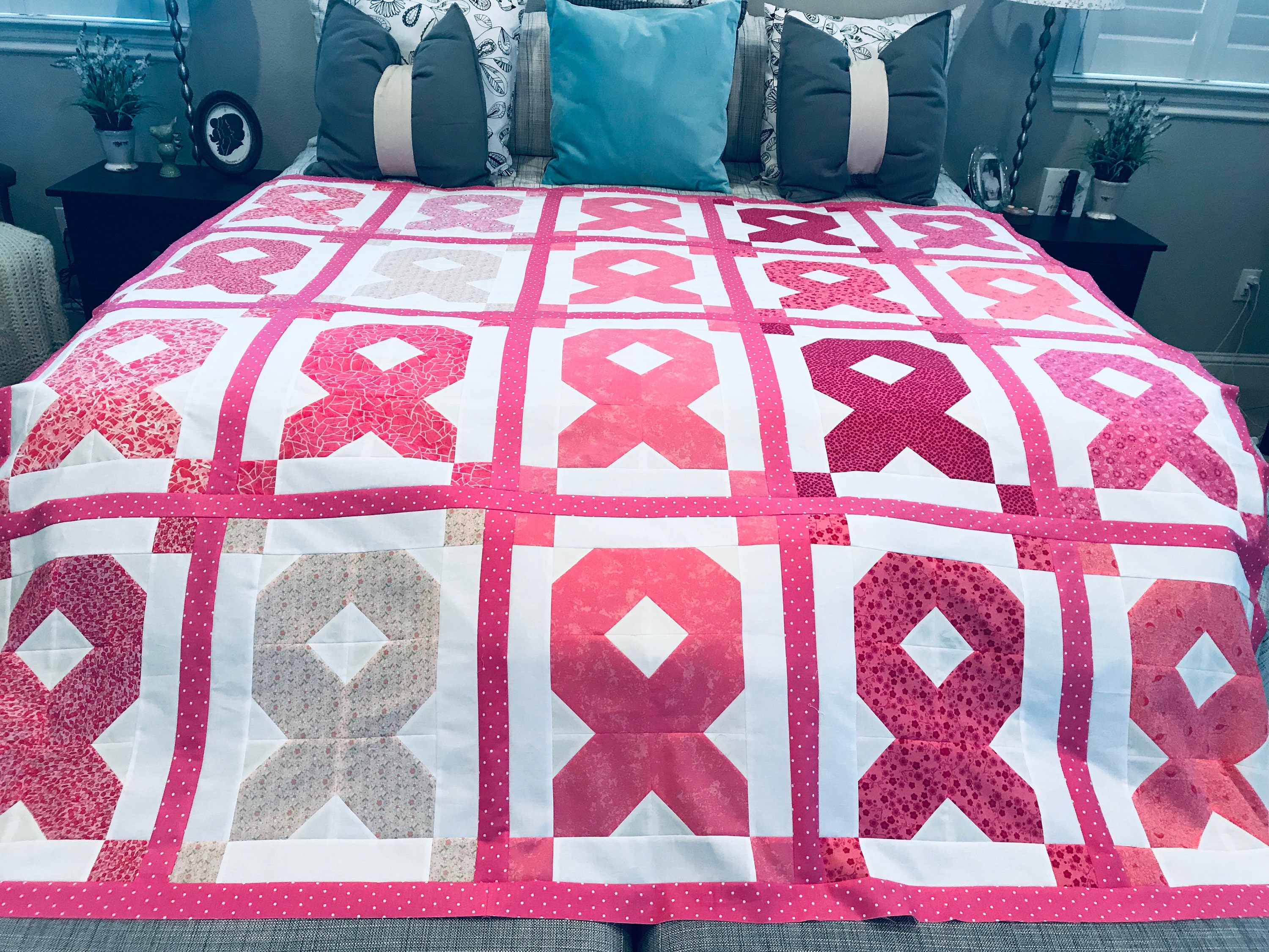 Pink Ribbon Quilt pink ribbon themed quilt all cotton Etsy