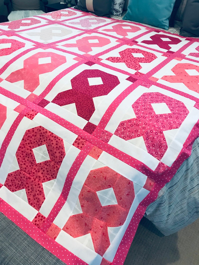 Pink Ribbon Quilt Pink Ribbon Themed Quilt All Cotton Etsy